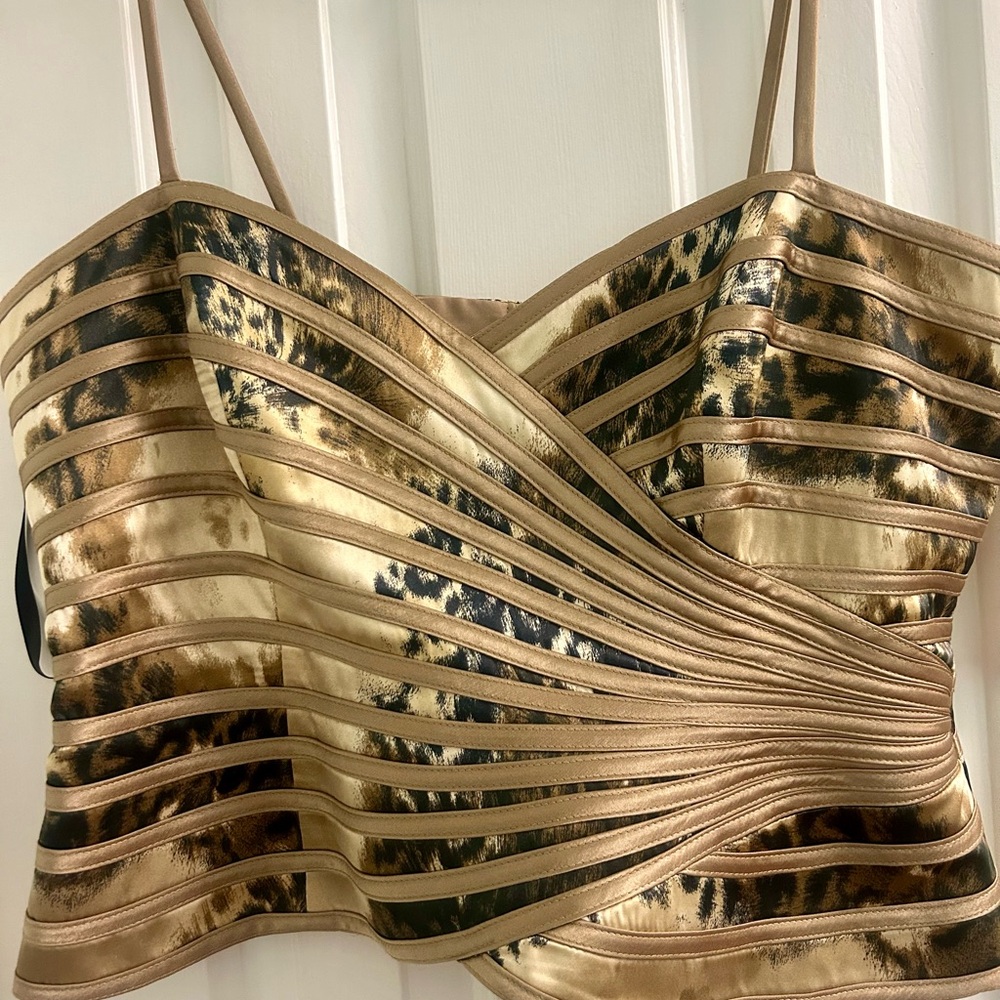 Joseph Ribkoff Gold Metallic Pleated Animal Print Camisole/Top - NWT 14